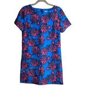 J. Crew Blue and Red Floral Short Sleeve Shift Pullover Dress Size 2